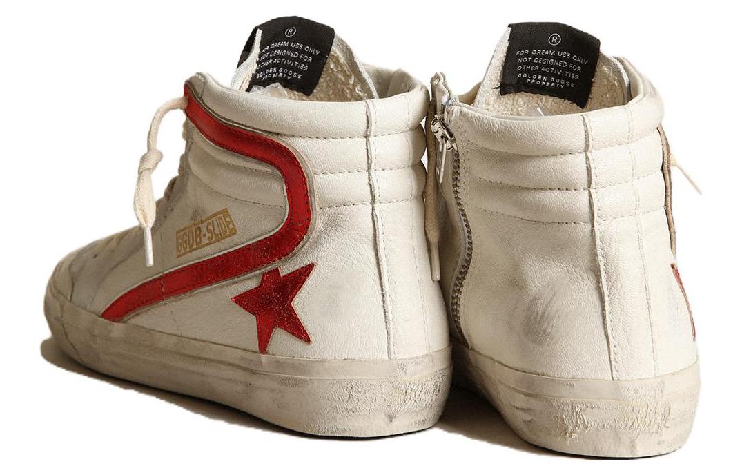 Shop Golden Goose Slide 皮革 時尚 高筒 滑板鞋 女款 白紅