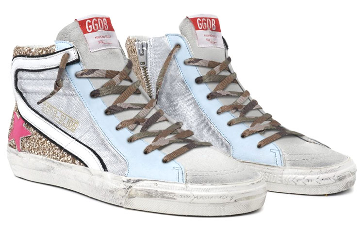 Lookbook (W) Golden Goose Slide Tinggi 'Silver Distressed' Schuhe GWF00116.F001481.81110