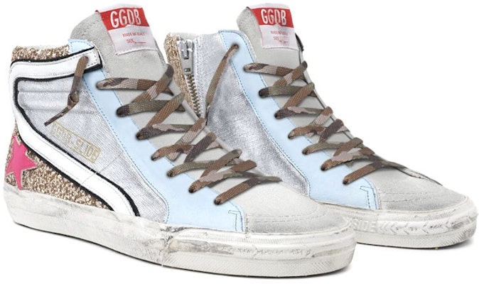 Golden Goose Slide 復古款 潮流耐磨防滑 高筒休閒帆布鞋 女款 銀色 Lookbook Golden Goose Slide 復古款 潮流耐磨防滑 高筒休閒帆布鞋 女款 銀色