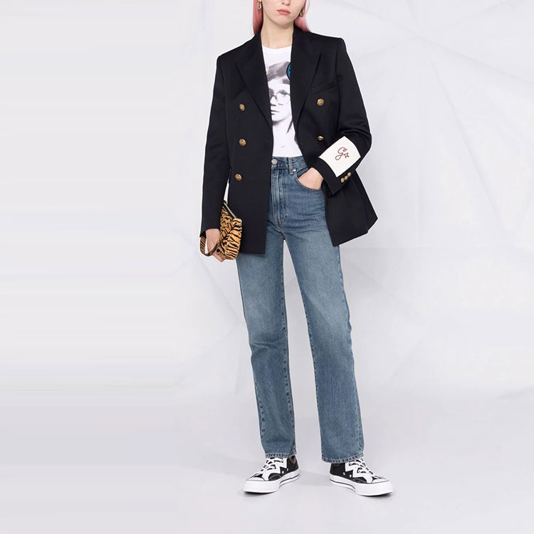 Lookbook (Women) Golden Goose Solid Double-Breasted Blazer Navy Blue. GWP00829P00061950486