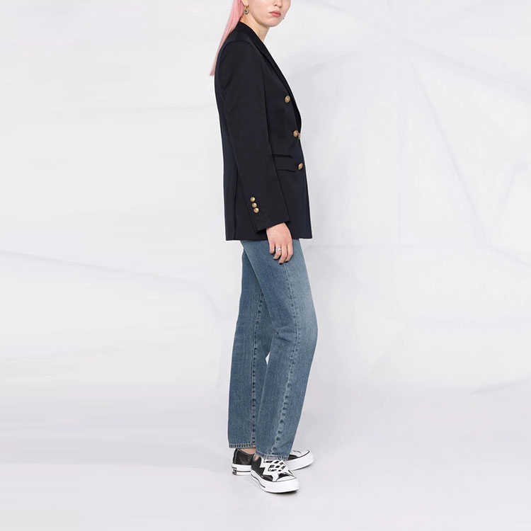 Purchase (Women) Golden Goose Solid Double-Breasted Blazer Navy Blue. GWP00829P00061950486