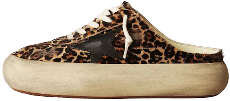 (Women) Golden Goose Space-Star Leather Clog Mules Beige Leopard Print Distressed. GWF00383.F003331.81472 (Women) Golden Goose Space-Star Leather Clog Mules Beige Leopard Print Distressed. GWF00383.F003331.81472