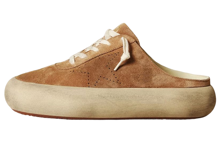 (Women) Golden Goose Space-Star Platform Distressed Brown Slip-On Mules Women. GWF00382.F003329.55353