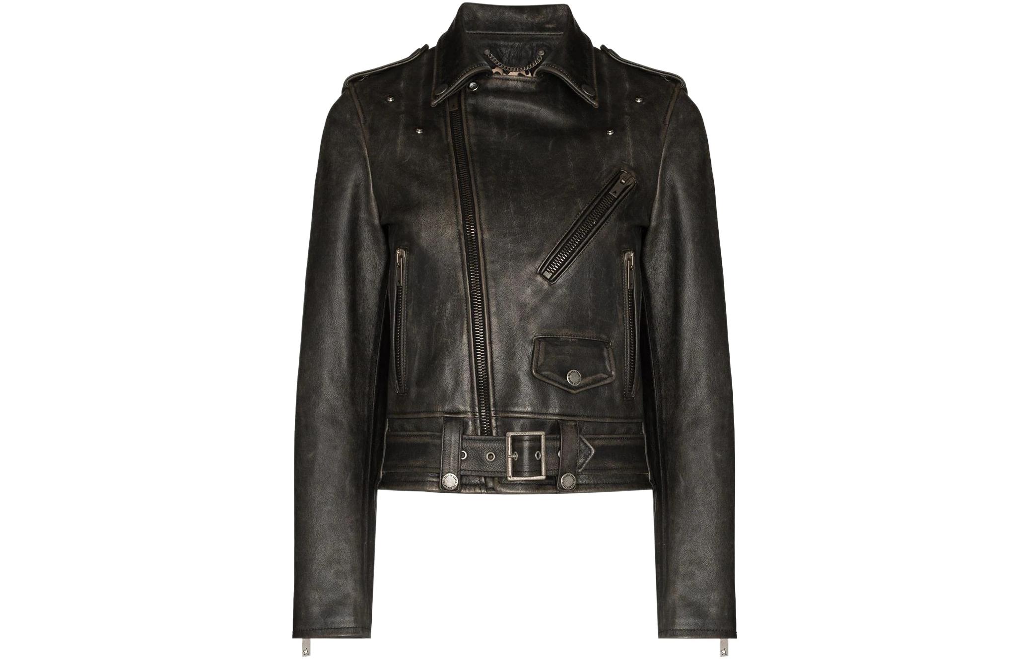 Order (W) Golden Goose SS22 女士黑色做旧皮革机车夹克 GWP00848P00064790100