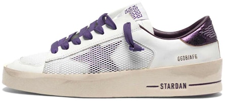 (Women) Golden Goose Stardan 'White Distressed with Purple Metallic Heel' G35WS959.C3 (Women) Golden Goose Stardan 'White Distressed with Purple Metallic Heel' G35WS959.C3