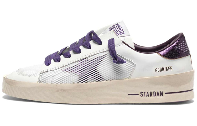 (Women) Golden Goose Stardan 'White Distressed with Purple Metallic Heel' G35WS959.C3