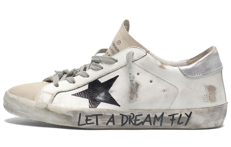 (W) Golden Goose Super-Star 'Black Star Distressed White Silver'