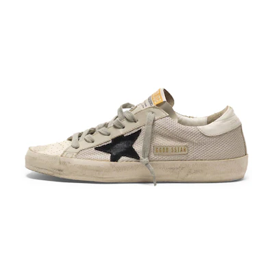 (W) Golden Goose Super-Star 'Black Star Distressed Cream'