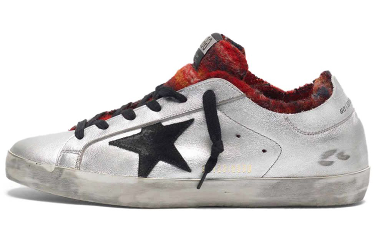(W) Golden Goose Super-Star 'Black Star Silver White Red Distressed'