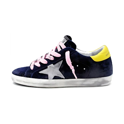 (W) Golden Goose Super-Star 'Blue Suede Yellow Heel Distressed'