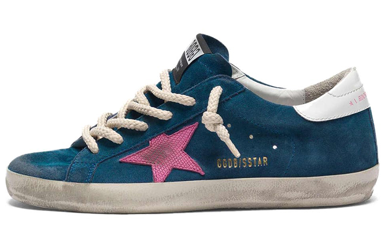 (W) Golden Goose Super-Star 'Blue Velvet Leather with Lizard Print Star'