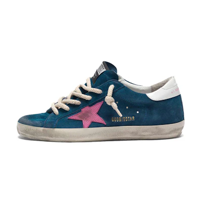 (W) Golden Goose Super-Star 'Blue Velvet Leather with Lizard Print Star'