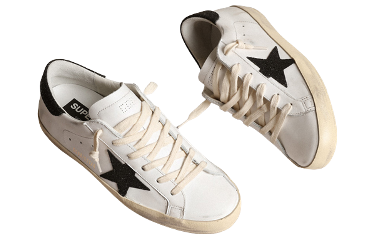 Shop 金鵄 Super-Star 牛皮 系帶圓頭仿舊 時尚板鞋 女款 白黑 做舊版