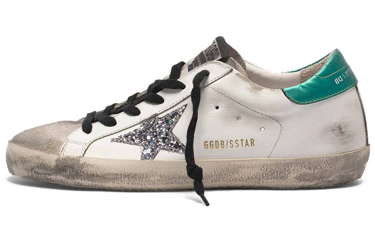 (W) Golden Goose Super-Star 'Distressed White Green Star'