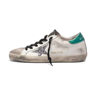 (W) Golden Goose Super-Star 'Distressed White Green Star'