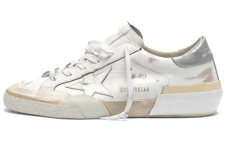 (W) Golden Goose Super-Star 'Distressed White with Silver Heel'