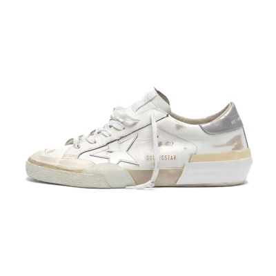 (W) Golden Goose Super-Star 'Distressed White with Silver Heel'