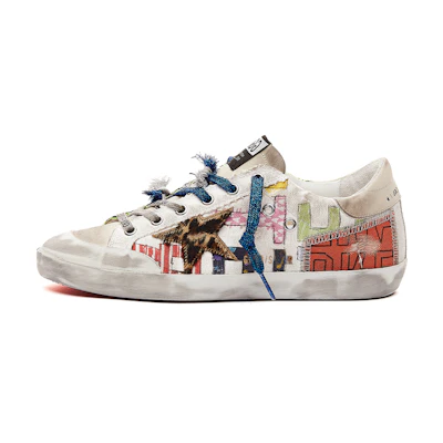 (W) Golden Goose Super-Star 'Distressed White Patchwork'