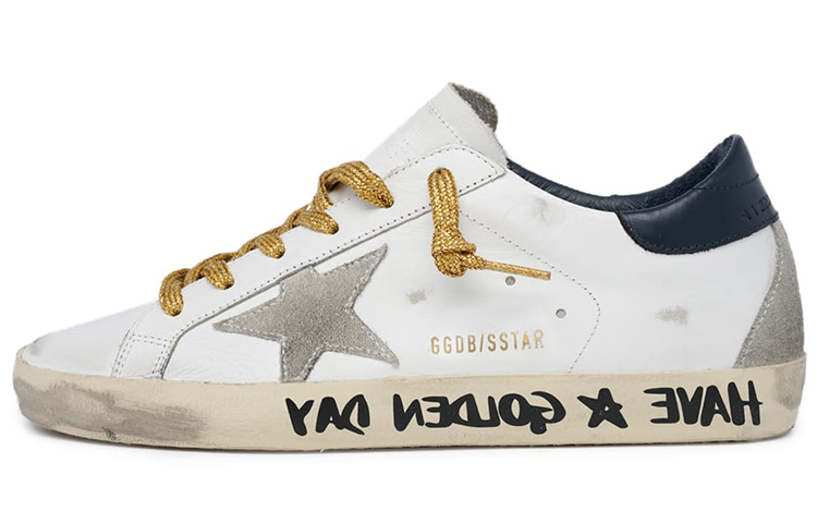 (W) Golden Goose Super-Star 'Gold Lettering White Black Distressed'
