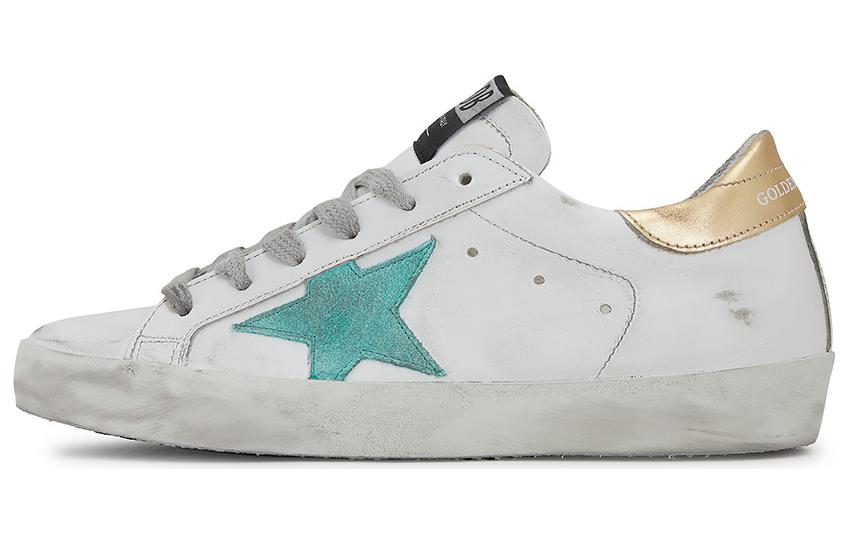 (W) Golden Goose Super-Star 'Green Star Gold Heel Distressed'