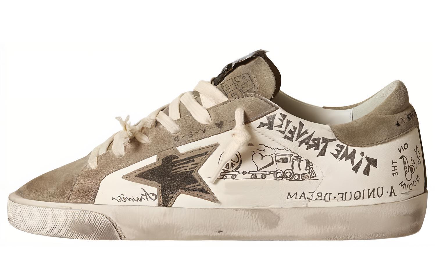 (W) Golden Goose Super-Star 'Ivory Distressed Star Print'