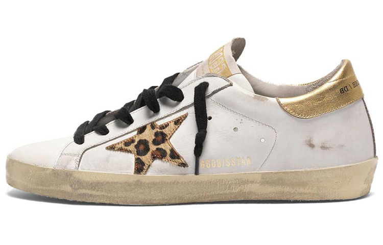 (W) Golden Goose Super-Star 'Leopard Star White Gold Distressed'