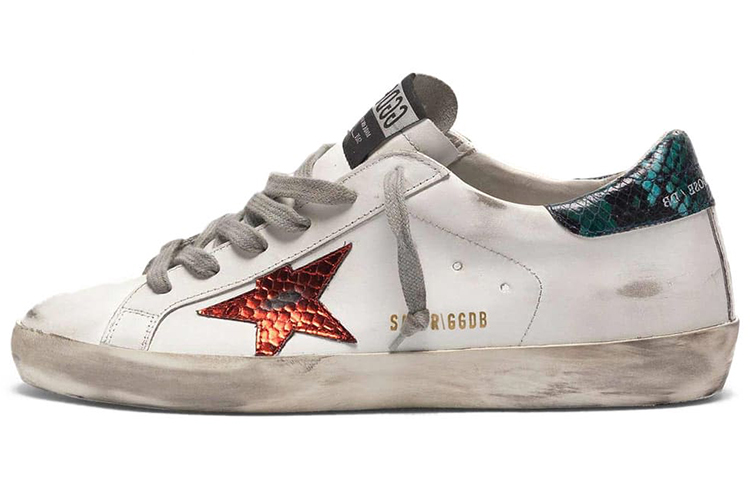 (W) Golden Goose Super-Star 'Orange Snake Star with Distressed White Green Snake Tail'