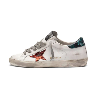 (W) Golden Goose Super-Star 'Orange Snake Star with Distressed White Green Snake Tail'