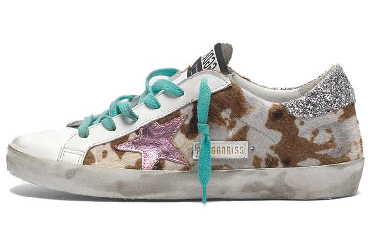 (W) Golden Goose Super-Star 'Oxford Print Glitter Heel'