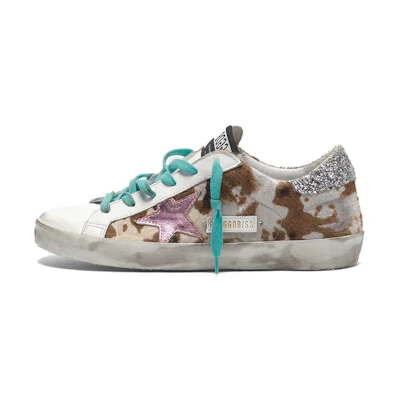 (W) Golden Goose Super-Star 'Oxford Print Glitter Heel'