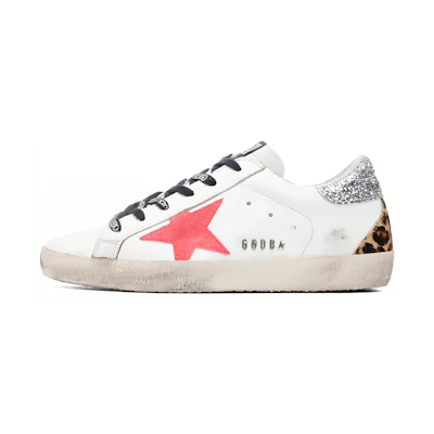 (W) Golden Goose Super-Star 'Pink Emblem Silver Heel Distressed'