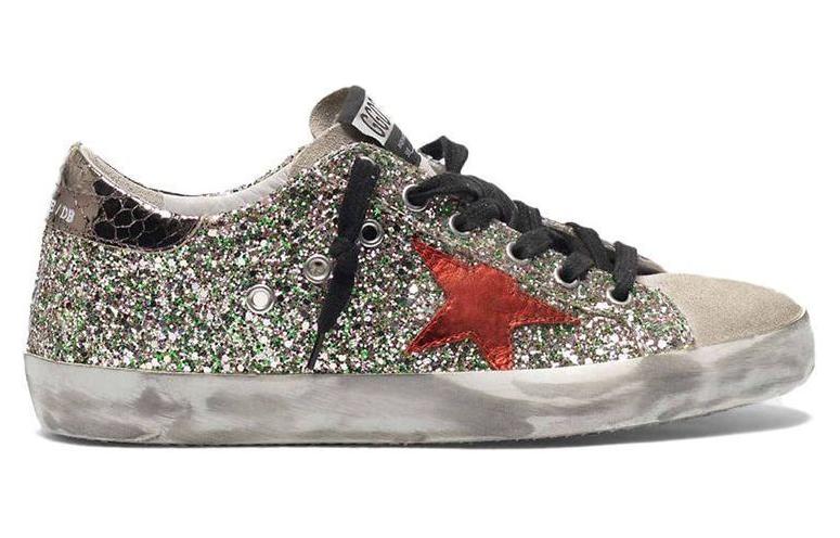 (W) Golden Goose Super-Star 'Red Star Silver Glitter Distressed Black Heel' 圖 2