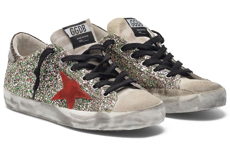 (W) Golden Goose Super-Star 'Red Star Silver Glitter Distressed Black Heel' 圖 3