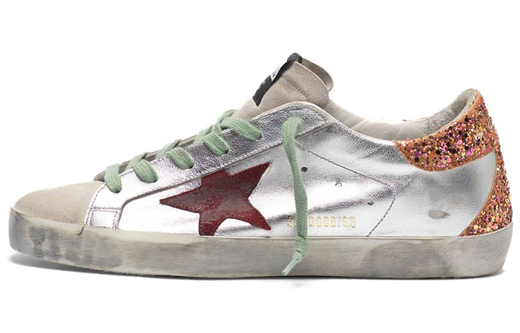 (W) Golden Goose Super-Star 'Red Star Silver Sequin Distressed'