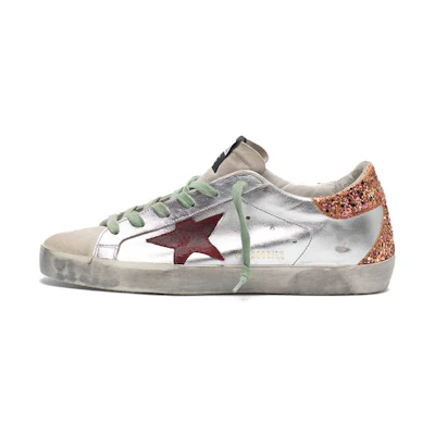 (W) Golden Goose Super-Star 'Red Star Silver Sequin Distressed'