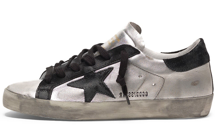 (Women) Golden Goose Super-Star 'Silver Black Star Distressed' GCOWS590.A8
