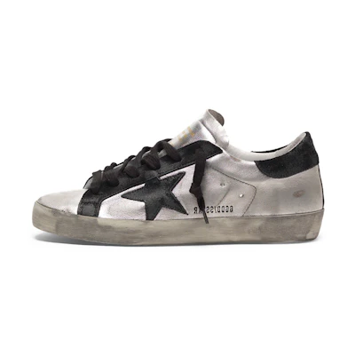 (W) Golden Goose Super-Star 'Silver Black Star Distressed'