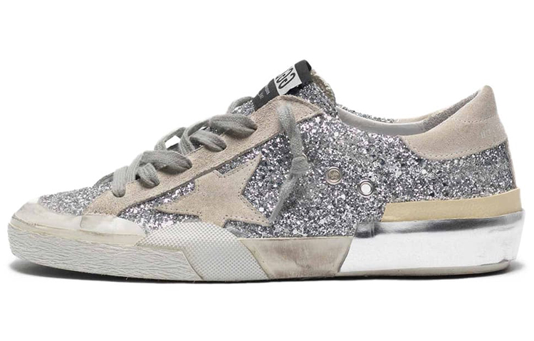 (W) Golden Goose Super-Star 'Silver Glitter Patchwork'