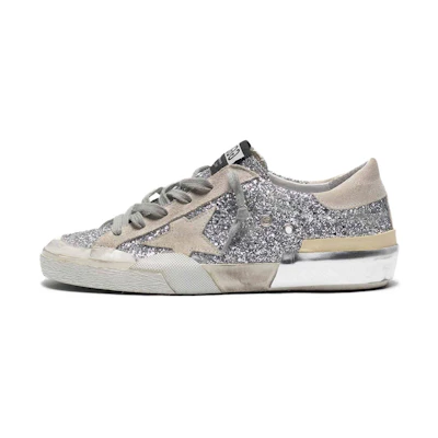 (W) Golden Goose Super-Star 'Silver Glitter Patchwork'