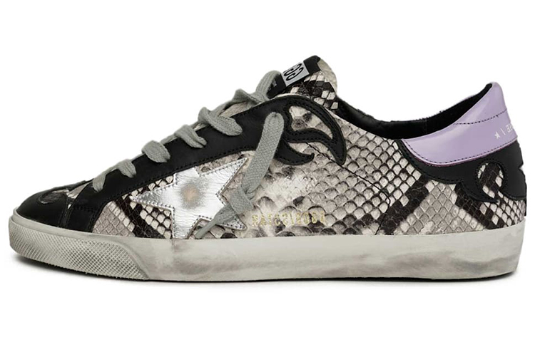 (W) Golden Goose Super-Star 'Silver Star Snake Embossed White Tail'