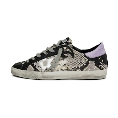 (W) Golden Goose Super-Star 'Silver Star Snake Embossed White Tail'