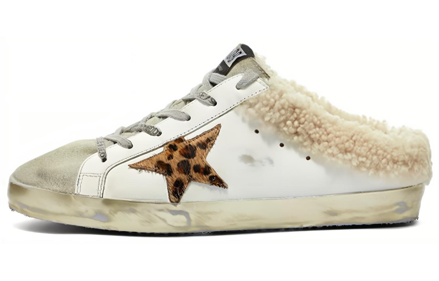 (W) Golden Goose Super-Star 'White Fuzzy Toe Leather Mule'