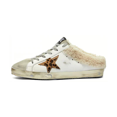 (W) Golden Goose Super-Star 'White Fuzzy Toe Leather Mule'