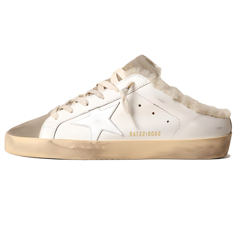 (W) Golden Goose Super-Star 'White Leather Star Pattern Mule'