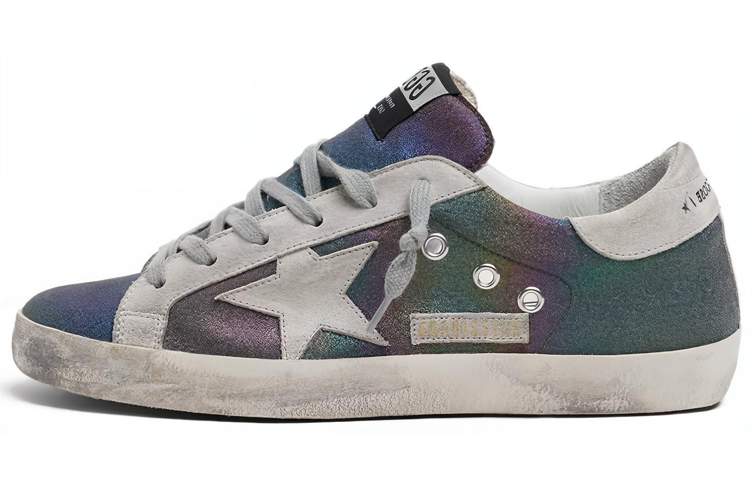 (Women) Golden Goose Super-Star 'White Leather with Rainbow Blue Star' G36WS590.V19