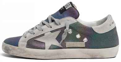 (Women) Golden Goose Super-Star 'White Leather with Rainbow Blue Star' G36WS590.V19 (Women) Golden Goose Super-Star 'White Leather with Rainbow Blue Star' G36WS590.V19