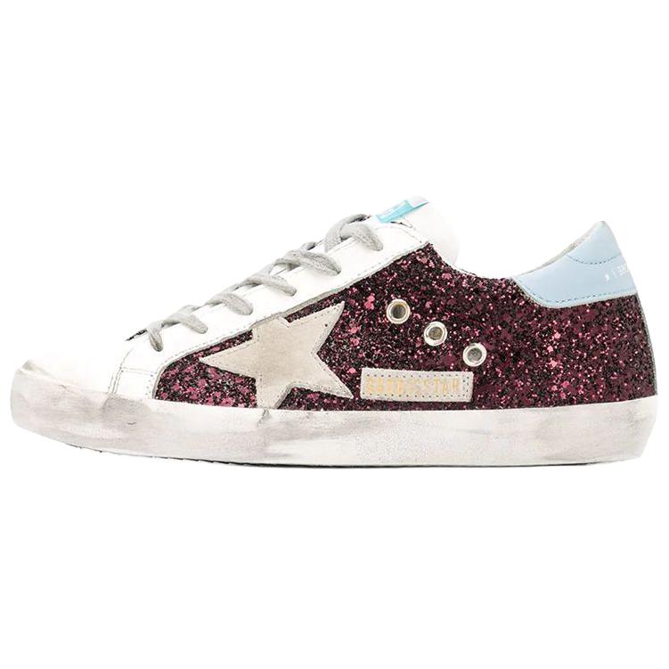 (Women) Golden Goose Super-Star Red Sequin Distressed Low-Top Sneakers G36WS590.S99