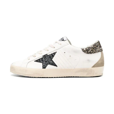 (W) Golden Goose Super-Star White Black Croc Glitter