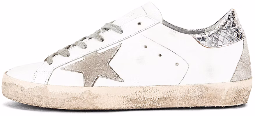 (Women) Golden Goose Super-Star 'Silver Heel Stripe Distressed White' G35WS590.O77 Buy (Women) Golden Goose Super-Star 'Silver Heel Stripe Distressed White' G35WS590.O77