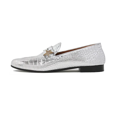 (W) Golden Goose Superstar 'Silver Croc-Embossed Leather'